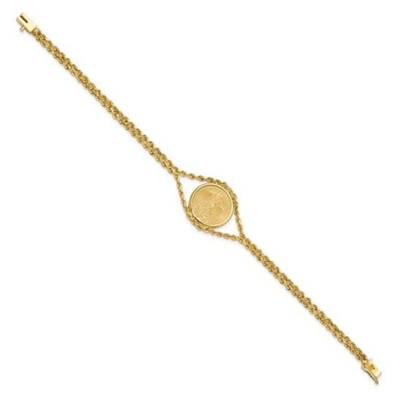 Wideband Distinguished Coin Jewelry 14k Polished Double Rope Mounted 1/10oz Amer - Picture 2 of 3